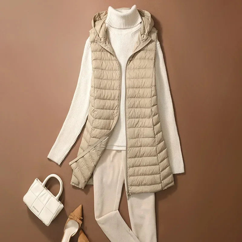 Women's Autumn/Winter X-long Hooded Sleeveless Jackets 2023 New