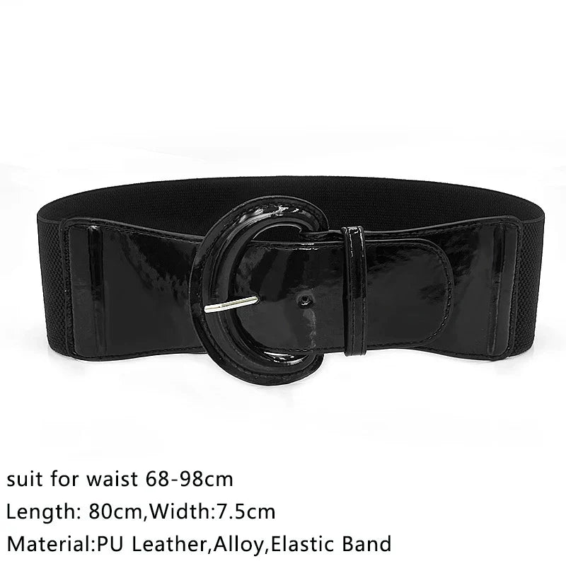 Women Elastic Stretch Waistbands Female Gold Round Buckle