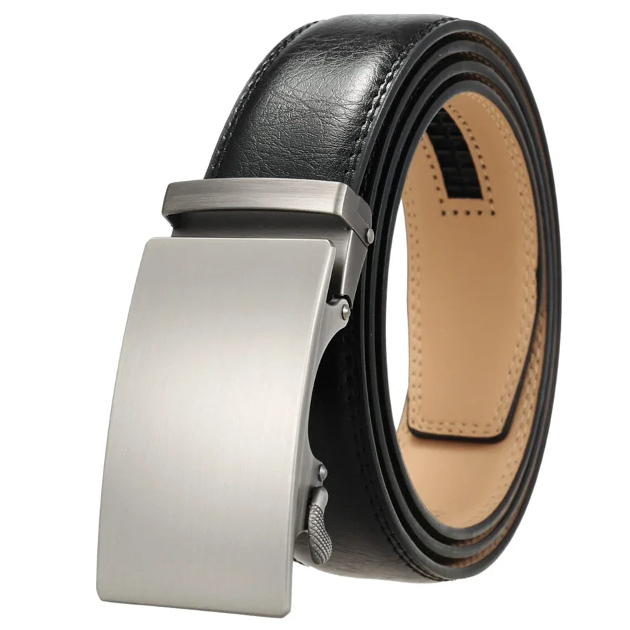 Plyesxale Brown Leather Belt Men 2024 Automatic Buckle