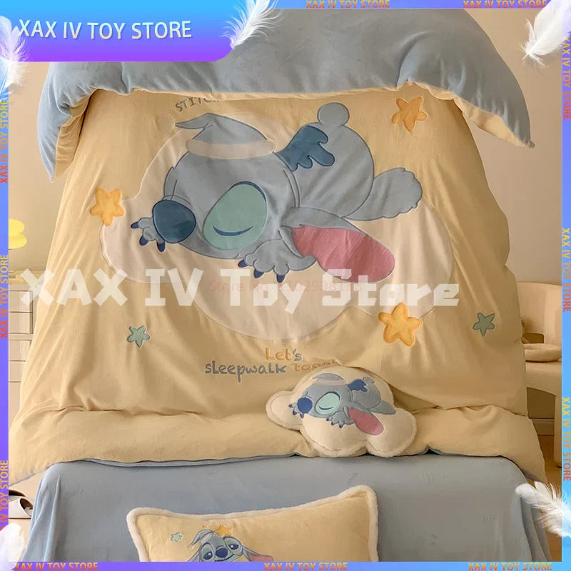 Cartoon Kawaii Disney Stitch Milk Velvet Four-piece Warm