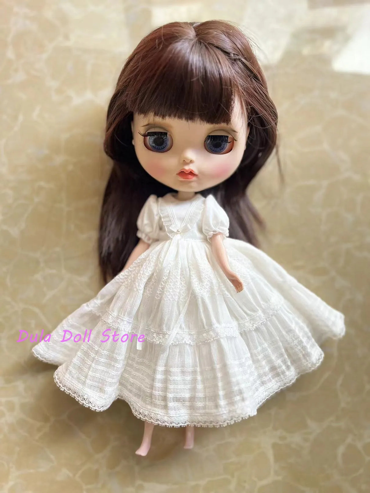 (Special Sale)Dula Doll Clothes Dress White Summer short sleeves double skirt Blythe ob24 Bjd Doll