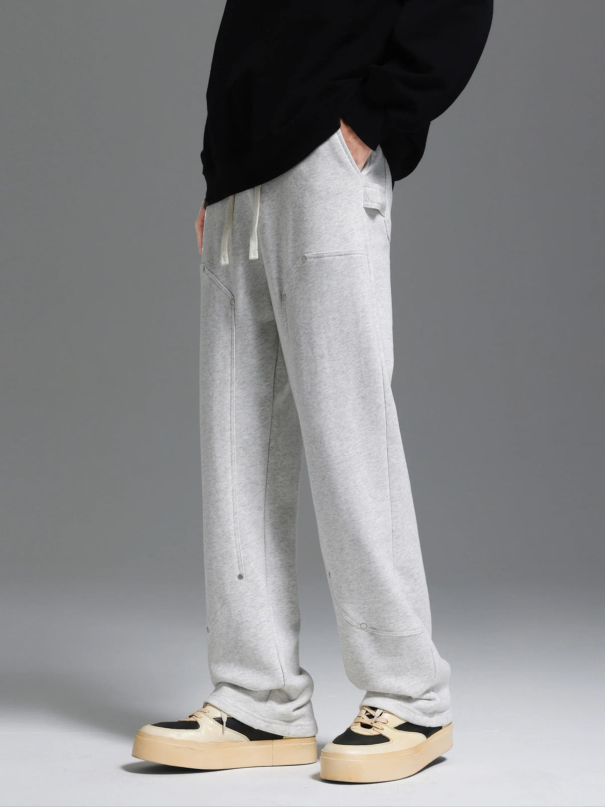 Side Strap button-down Logging Sweatpants Straight Leg Loose