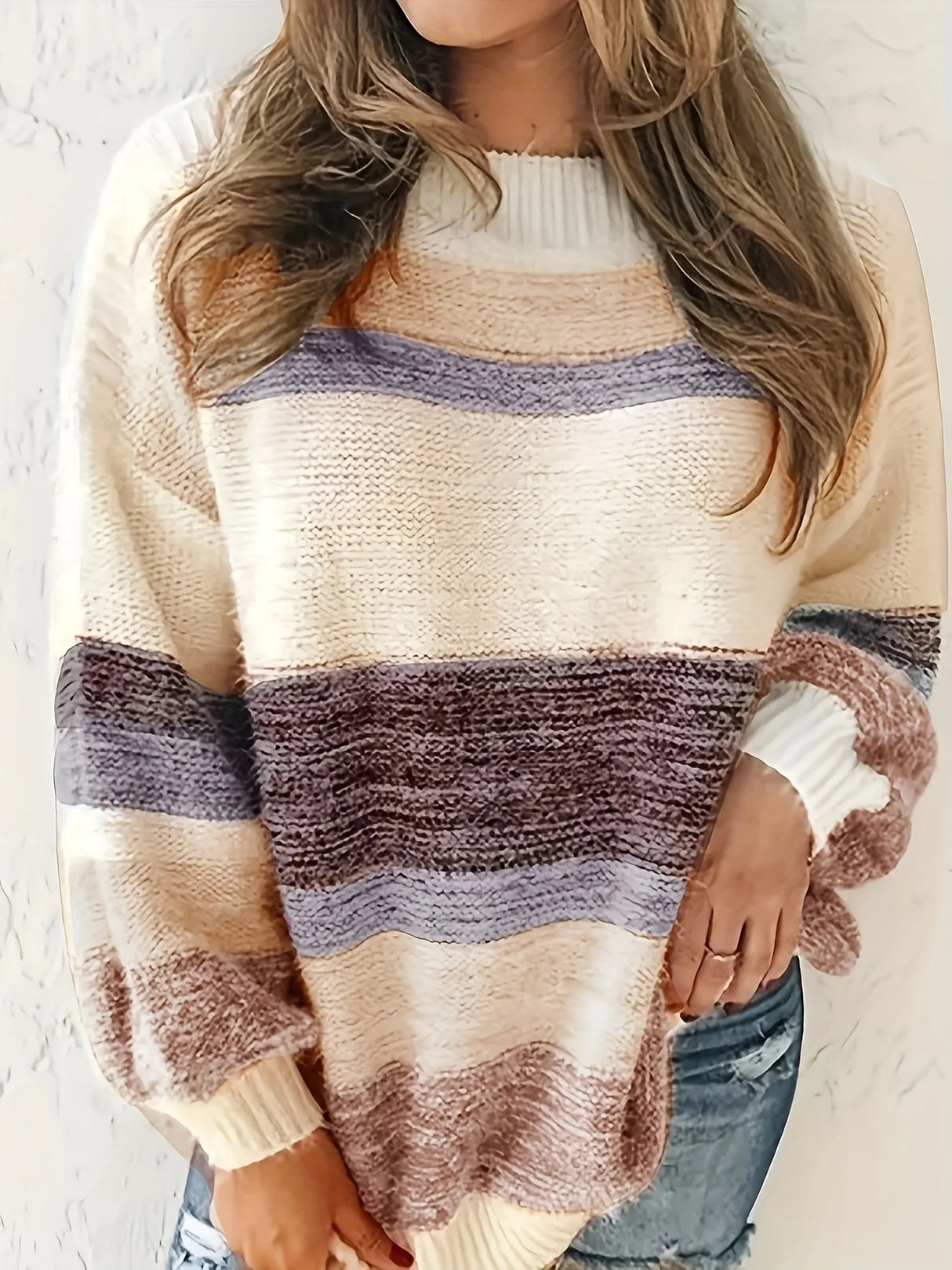2023 New Plus Size Casual Sweater Womens Colorblock