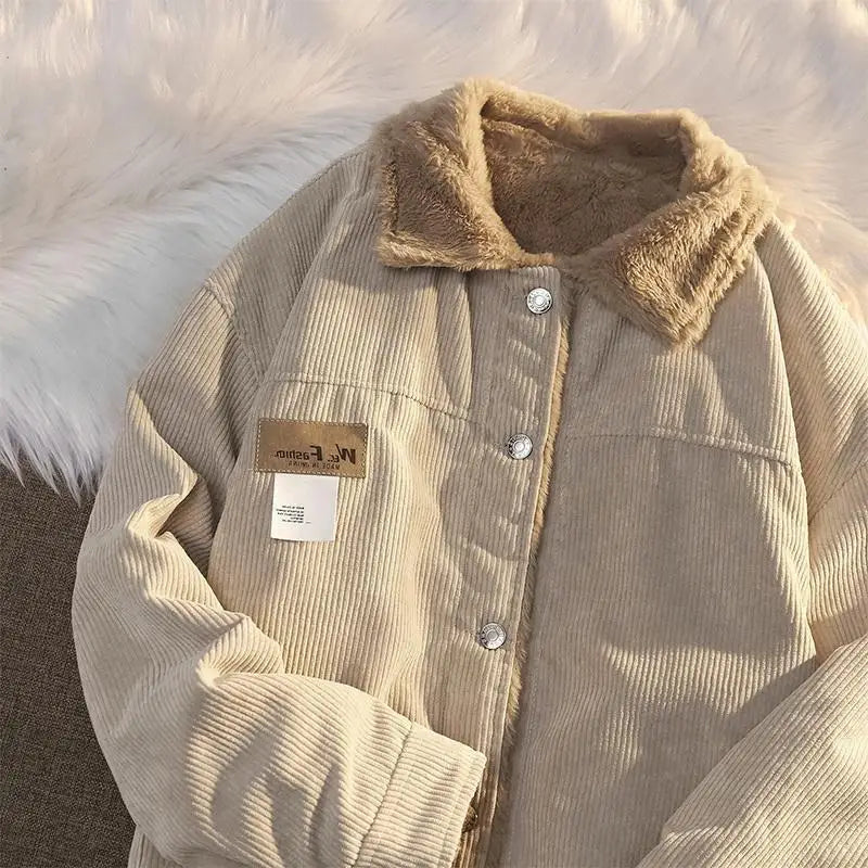 Male Casual Solid Thermal Warm Winter Corduroy Jackets