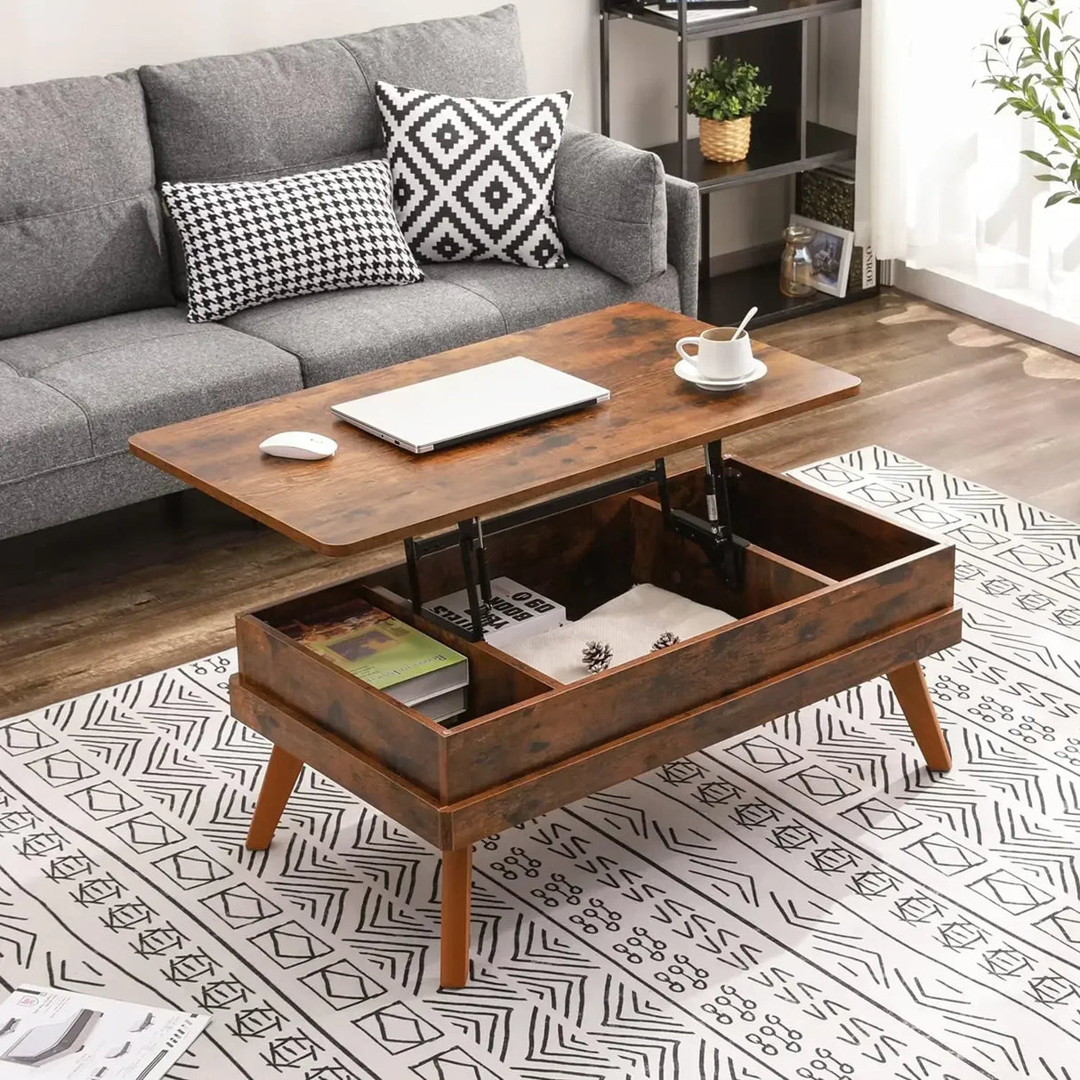 Easy-to-Assembly Center Table With Hidden Storage Compartment Modern