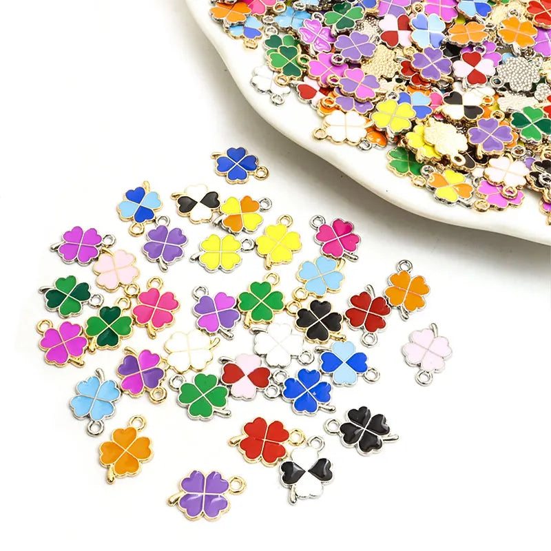 Dopamine Fourleaf Clover Enamel Charms 20pcs DIY Necklace
