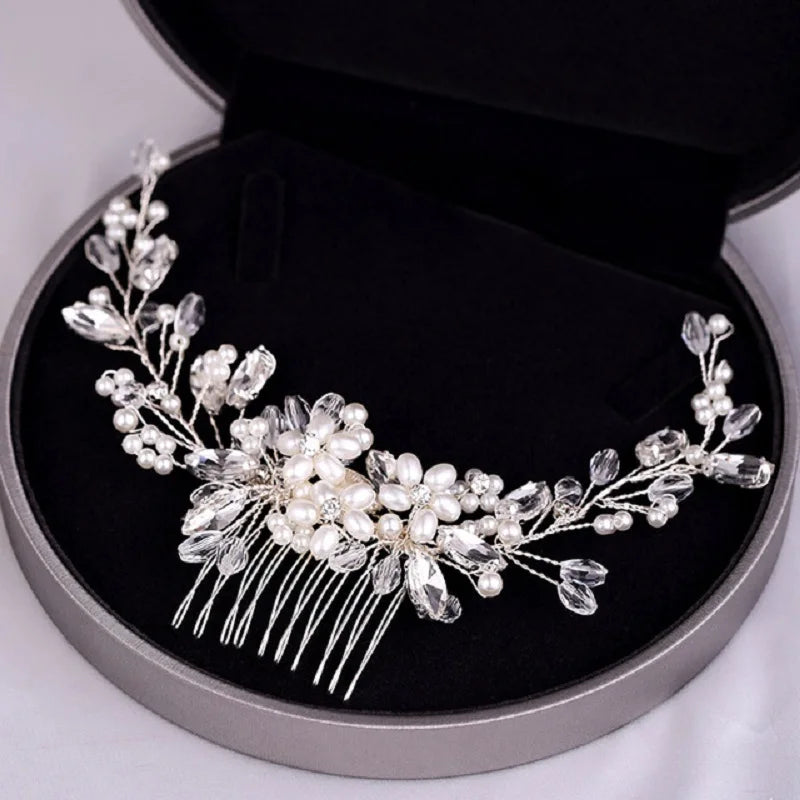 Silver Color Flower Hair Comb Clip Girls Handmade