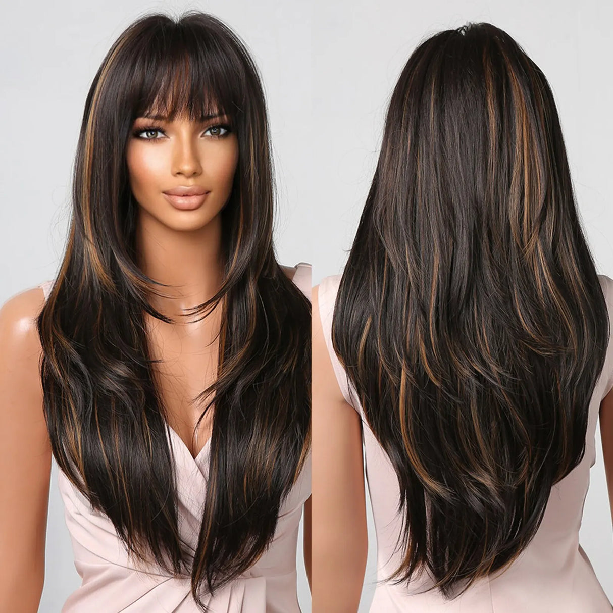 HAIRCUBE Long Ombre Brown Black Light Blonde Synthetic