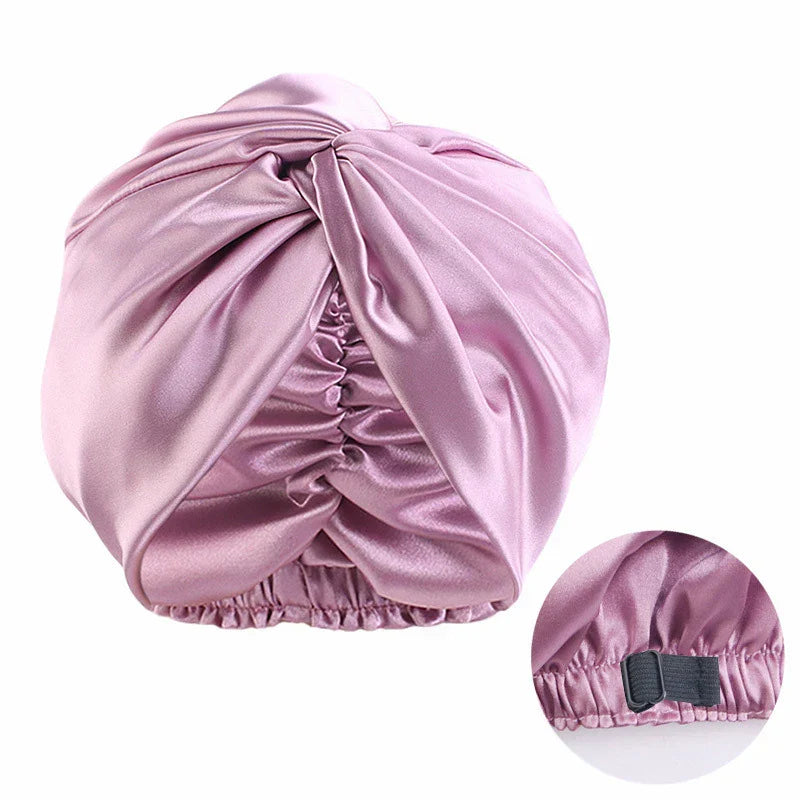 New Women Satin Sleep Night Cap Adjustable Double