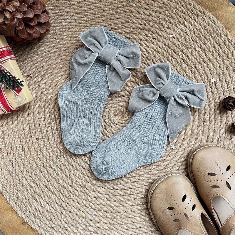 Winter Baby Girls Christmas Long Socks Kids Cotton