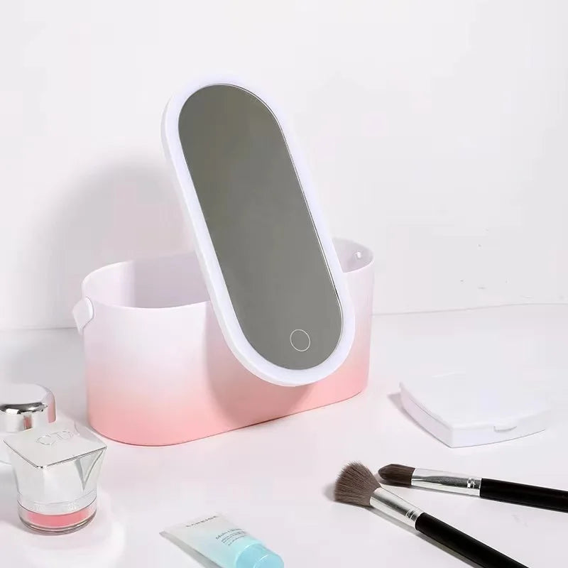 Makeup Organizer Box with LED Light Mirror Portable