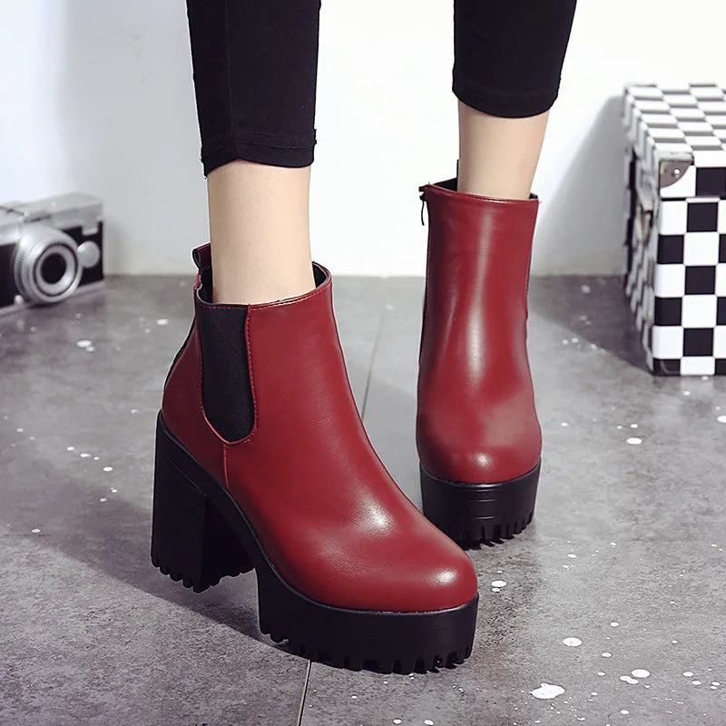 Botas Mujer Fashion Women Boots Square Heel Platforms
