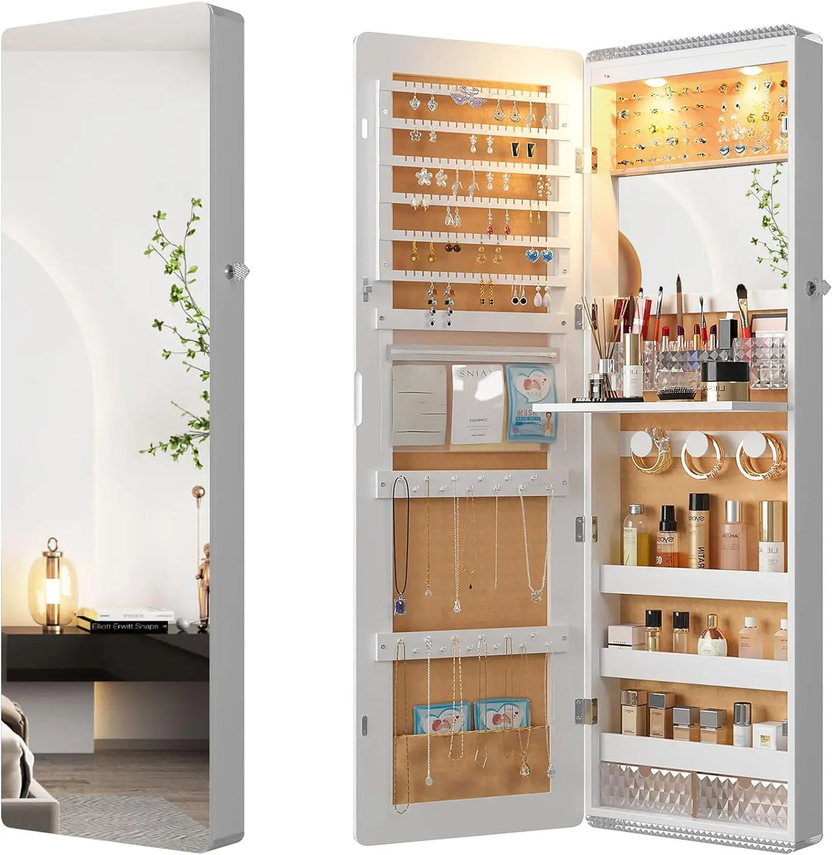 LED Mirror Jewelry Cabinet with RGB Lights,47.2" Wall
