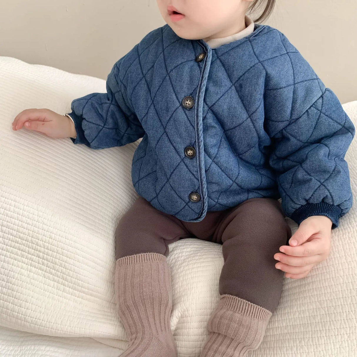 Autumn Winter Children Diamond Plaid Thicken Cool Denim