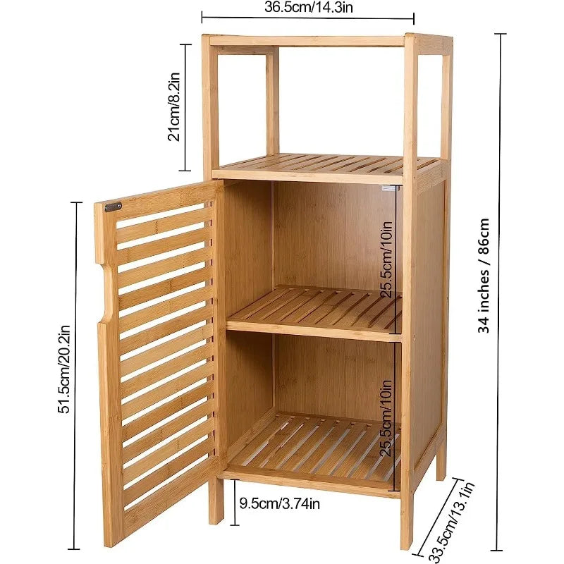 Purbambo Bathroom Bamboo Storage Cabinet, Freestanding Floor Cabinet