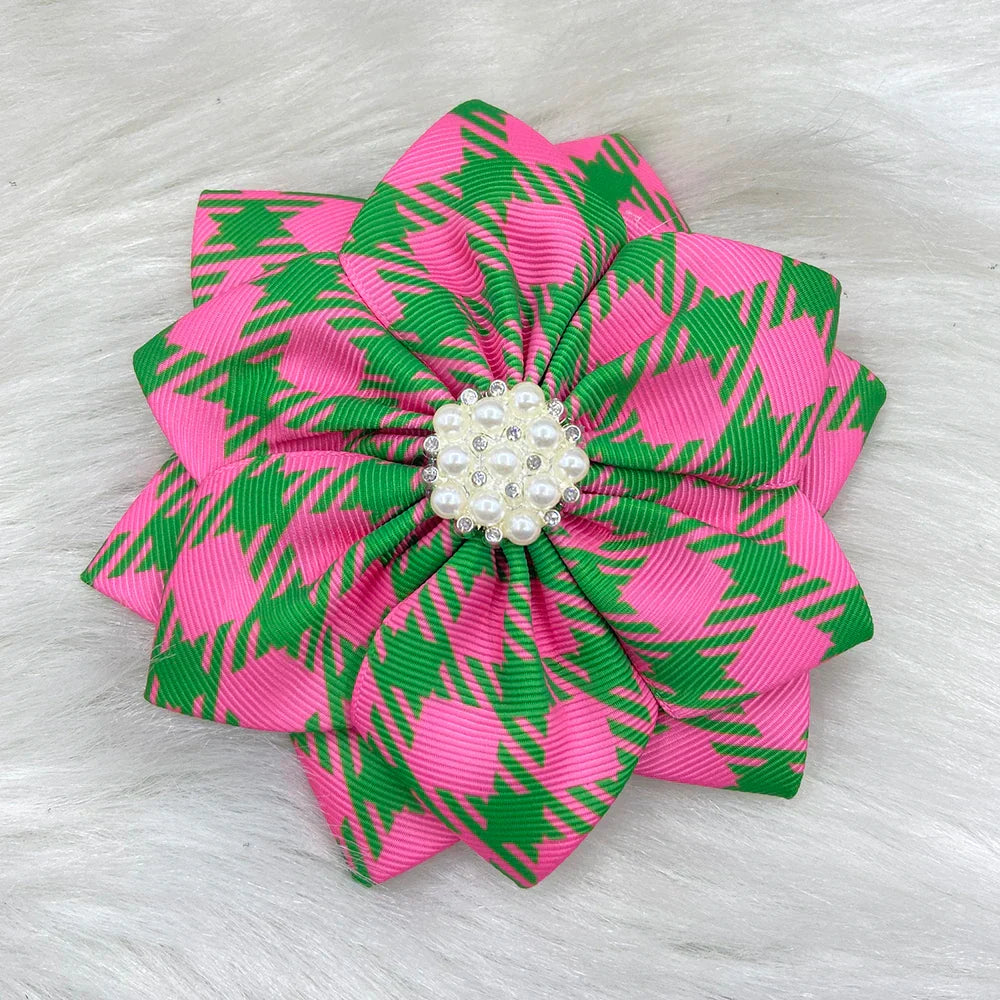 Pink green double layered flower shaped inlaid with