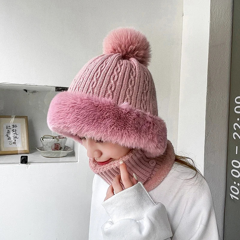 CHRLCK Winter New Twist Striped Knitted Hat Scarf