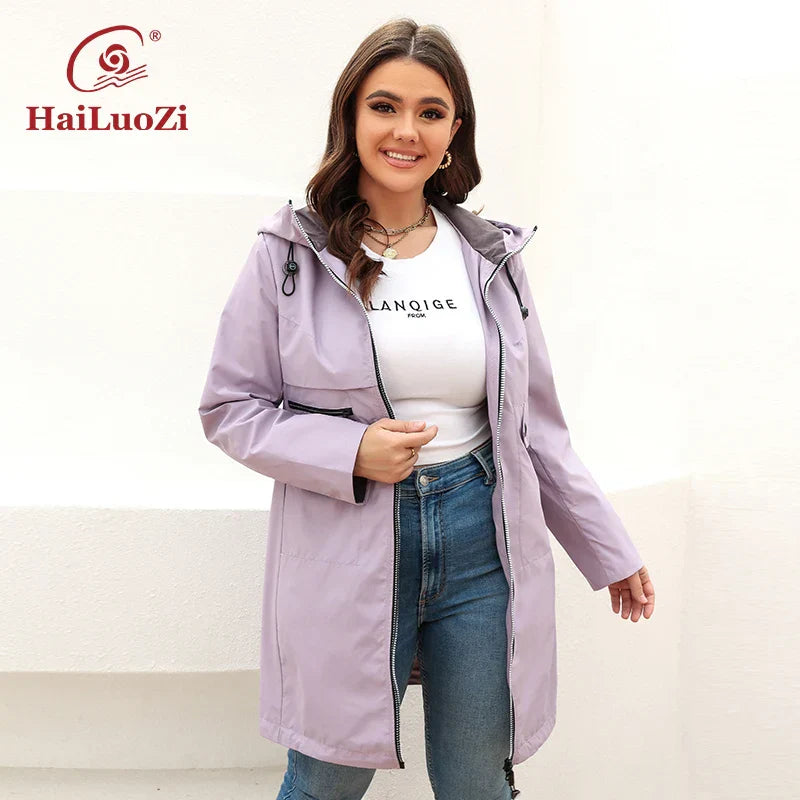 HaiLuoZi 2022 Womens Trench Coat Plus Size Jacket