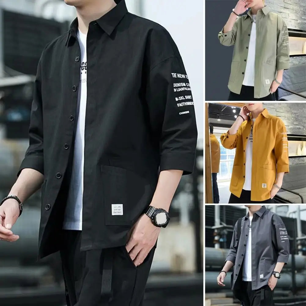 Men Three-quarter Sleeve Shirt Japanese Style Casual Jacket