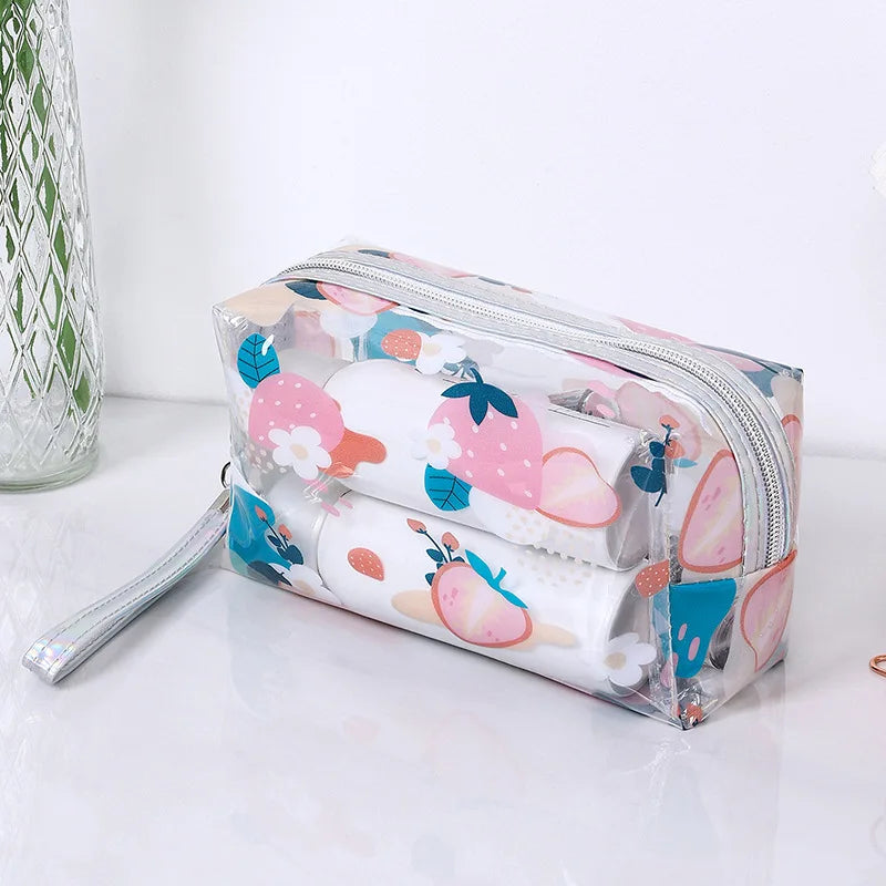 Strawberry Butterfly Fruit Print Clear Makeup Bag Fashion