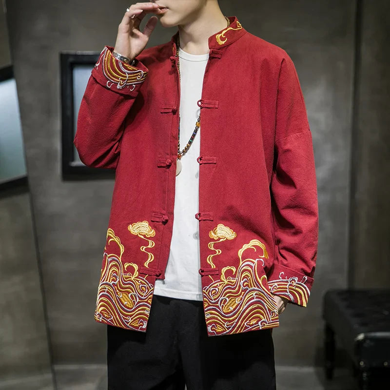 Men's Shirts Embroidered 2024 Spring Chinese Style Retro