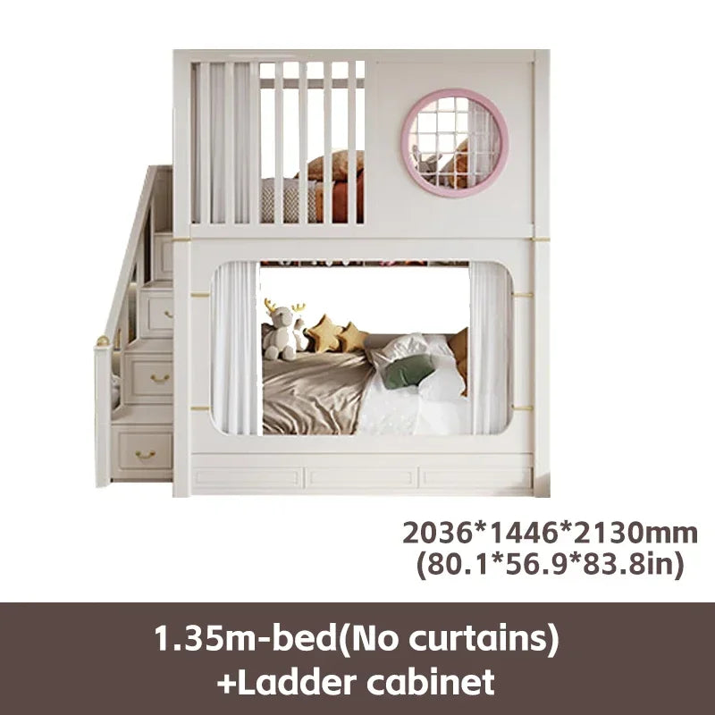 Modern High And Low Kids Bed With Ladder