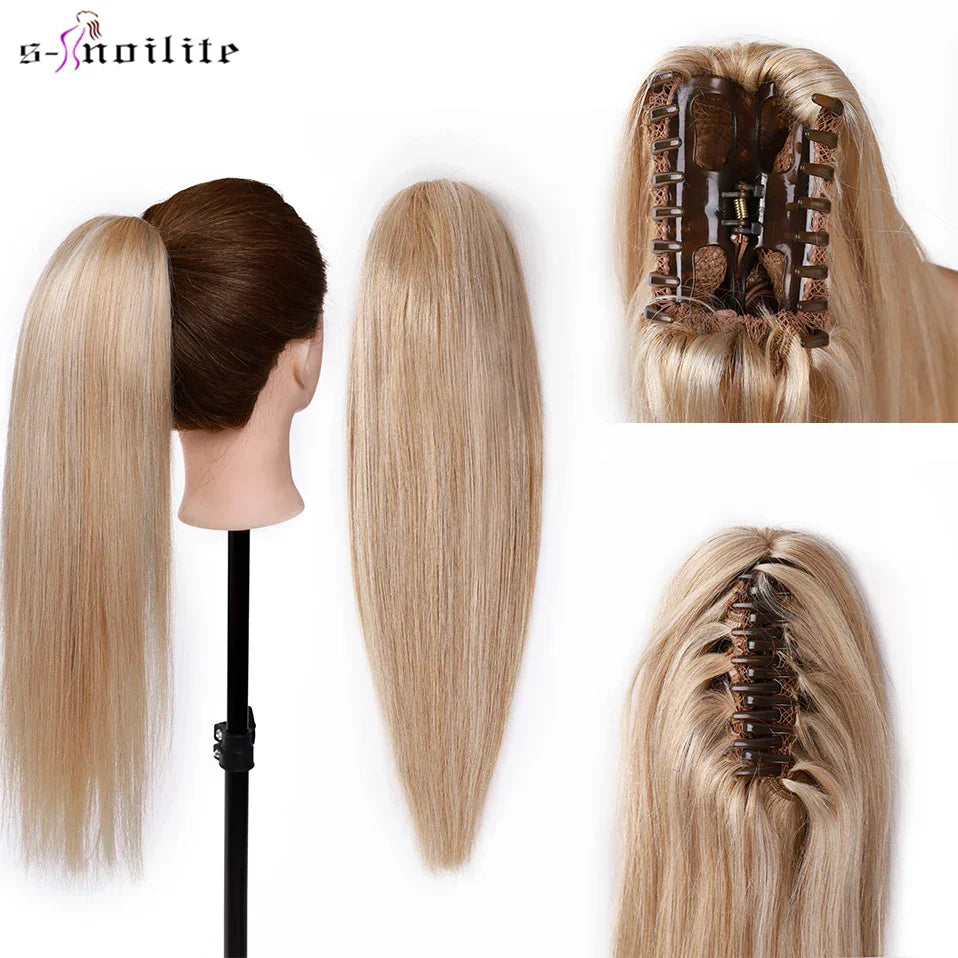 S-noilite Ponytail Human Hair 14-22Inches Claw Clip in