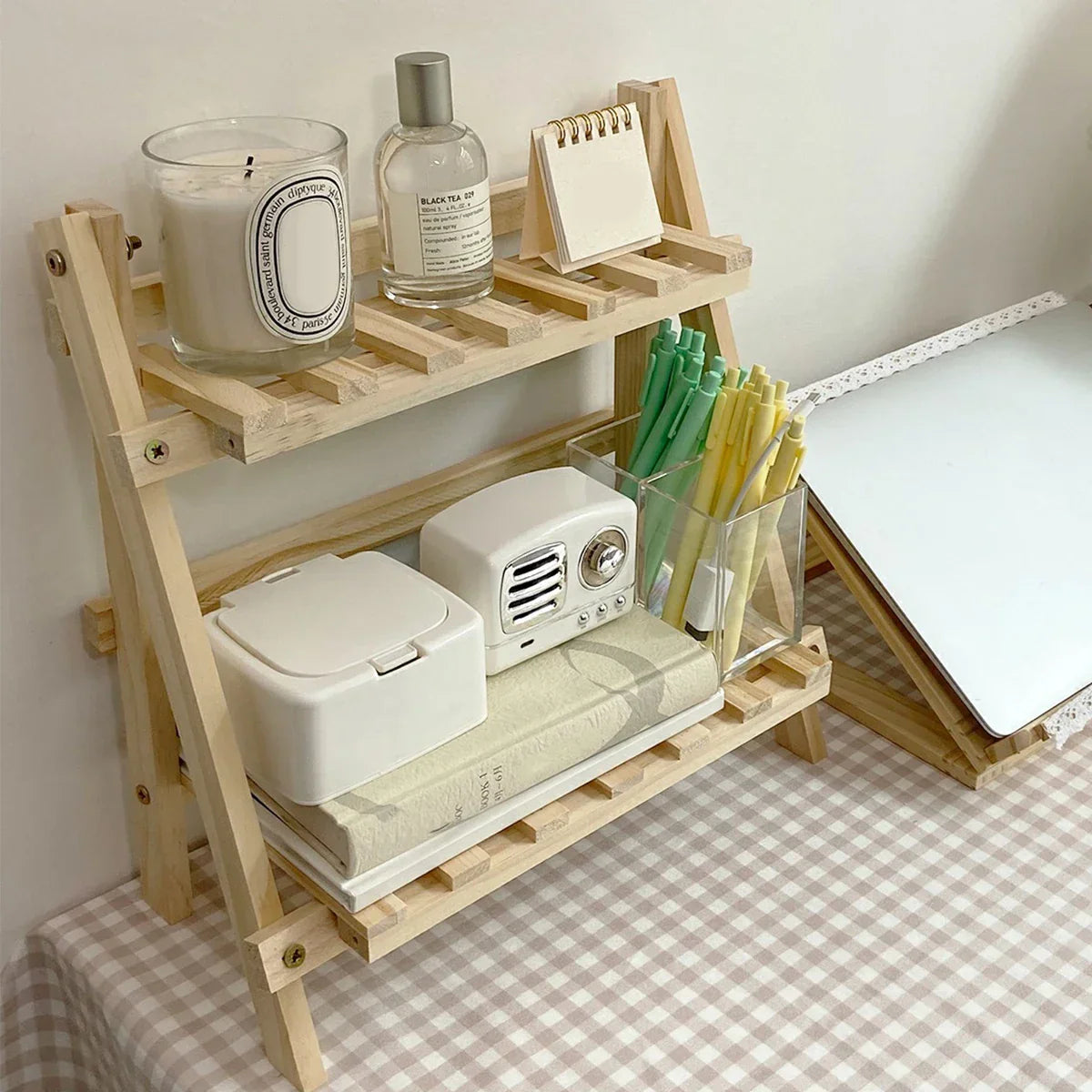 Double Layer Wooden Outdoor Plant Rack Indoor Easy