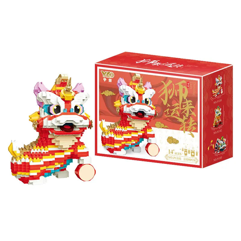 Chinese Lion Dance Building Blocks Mascot Assemble Small