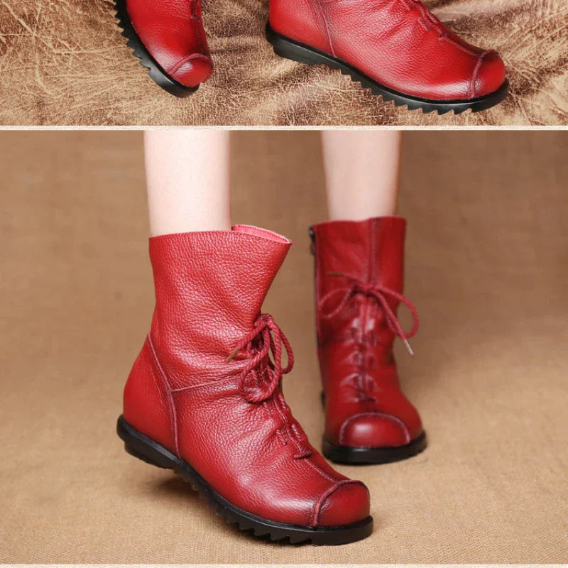 Women Shoes Retro Original Leather Short Boots Warm