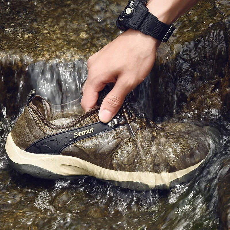 Men Sneakers Breathable Mesh Leather Outdoor Trail Sneakers