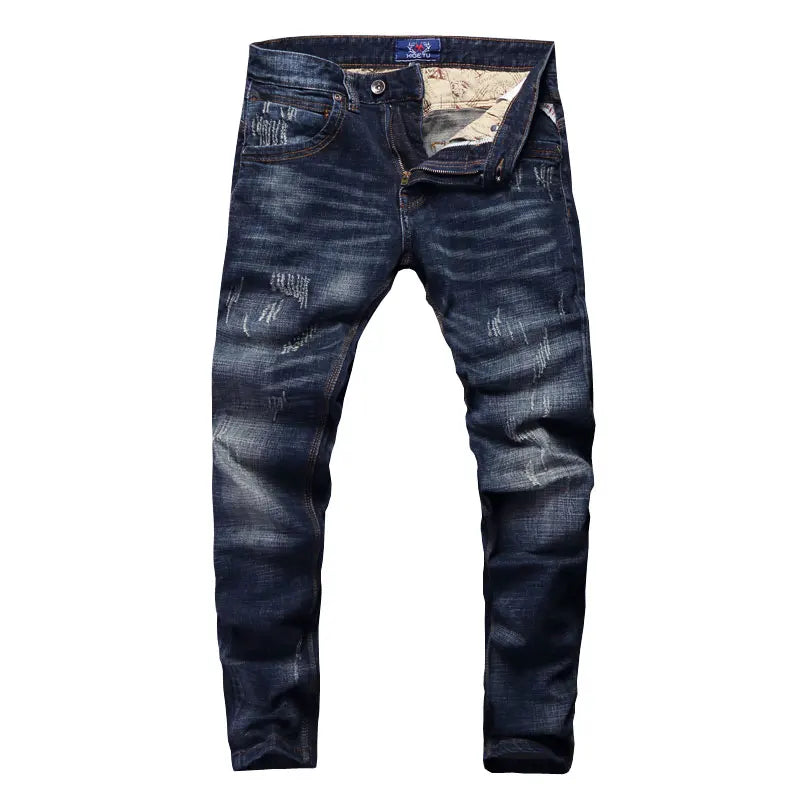 Italian Style Fashion Men Jeans Retro Dark Blue