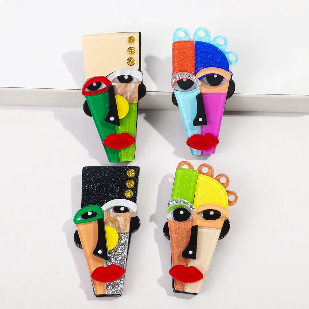 FishSheep Abstract Acrylic Geometric Face Figure Brooches for