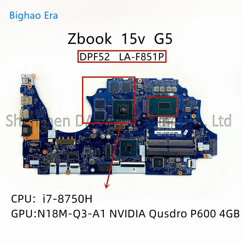 DPF52 LA-F851P For HP ZBook 15V G5 Laptop Motherboard With i5 i7 CPU Quadro P600 4GB-GPU SPS:L25090-601 L25092-601 L25093-601