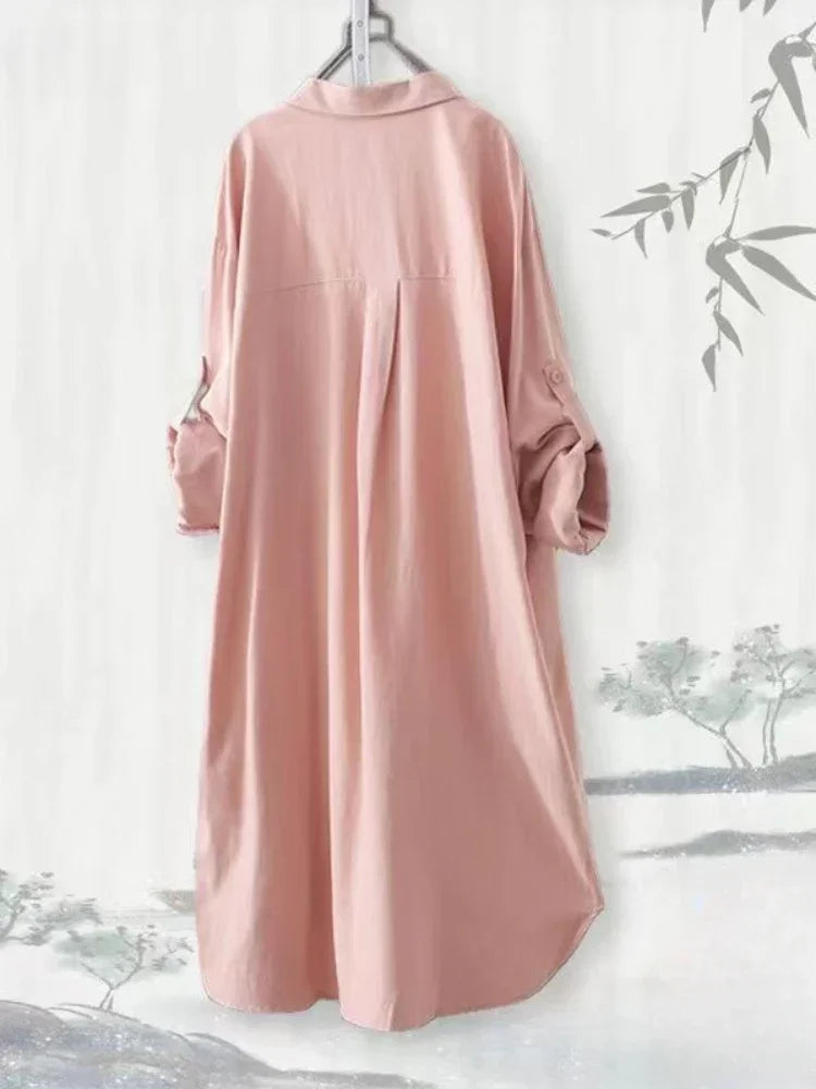 Plus Size Loose Breathable Blouses Midi Shirt Korean