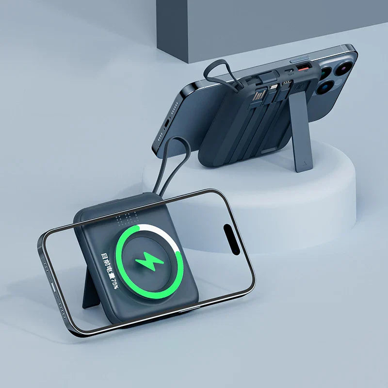 Magnetic Wireless Charger Magsafe Powerbank Built in Cable