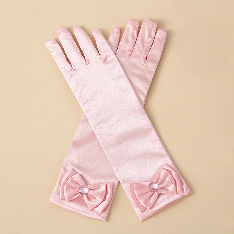 1 Pair Bow Satin Gloves for Kids - Stage Dance & Wedding Accessories