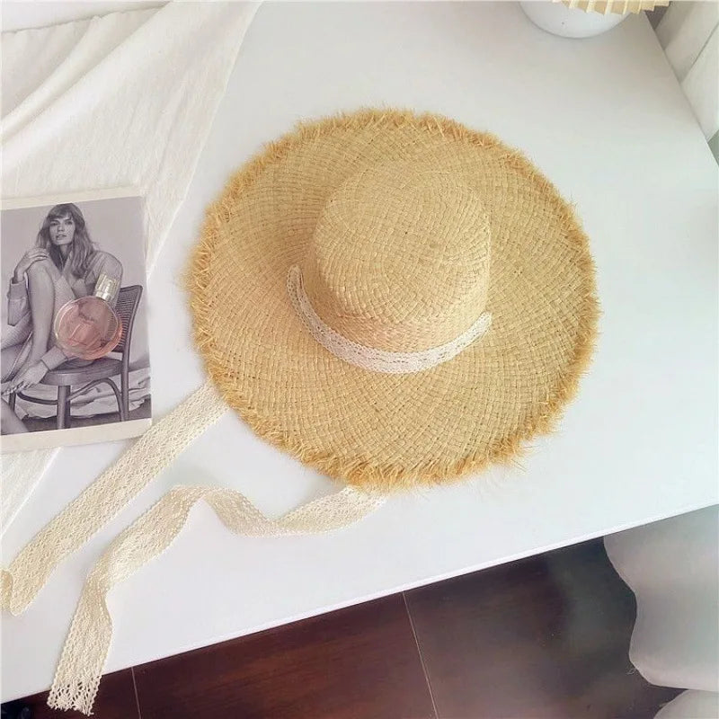 2024 Handmade Big Brim Hat Oversized Tassel Burrs