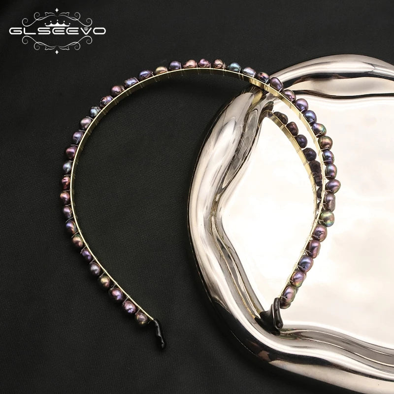 GLSEEVO Natural Grey Pearl Headbands for Women Handmade