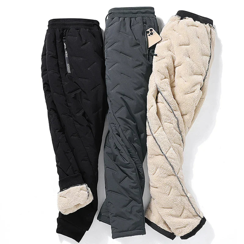 Winter Zip Pockets Thicken Fleece Sweatpants Men Jogger