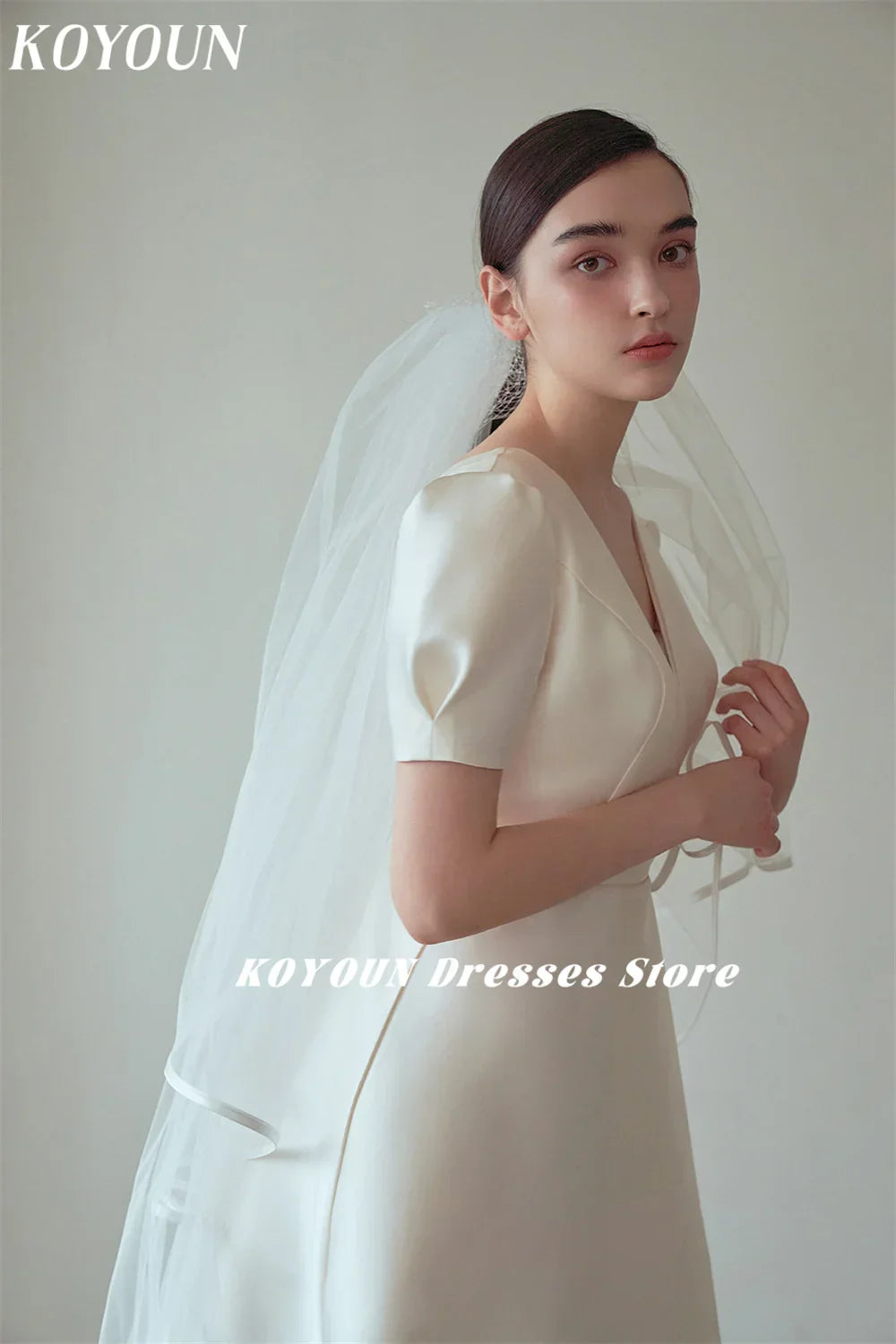 KOYOUN V Neck Simple Wedding Dresses with Short