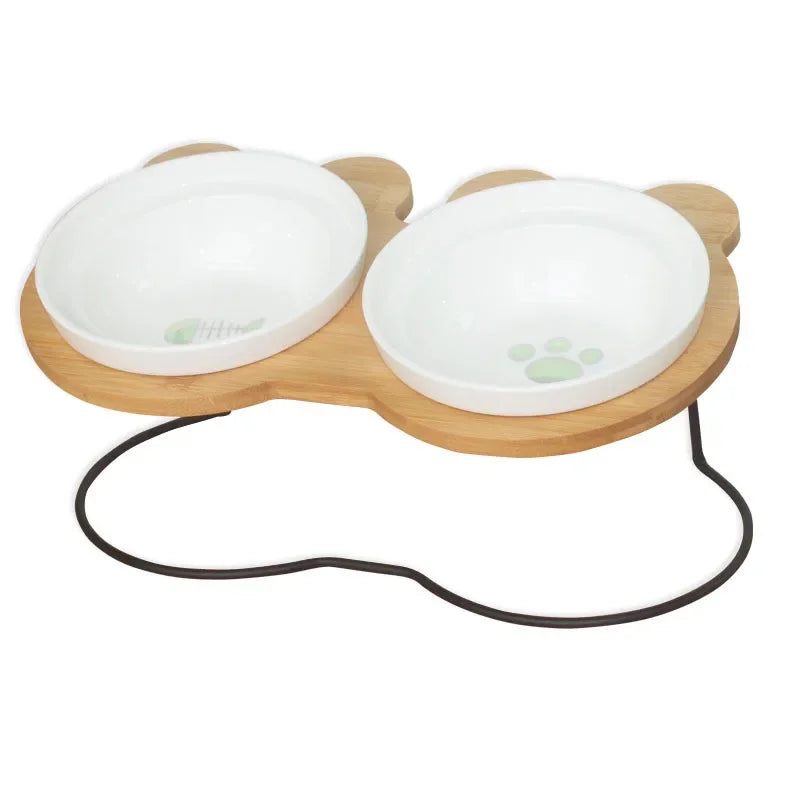 New High-end Pet Bowl Bamboo Shelf Ceramic Feeding