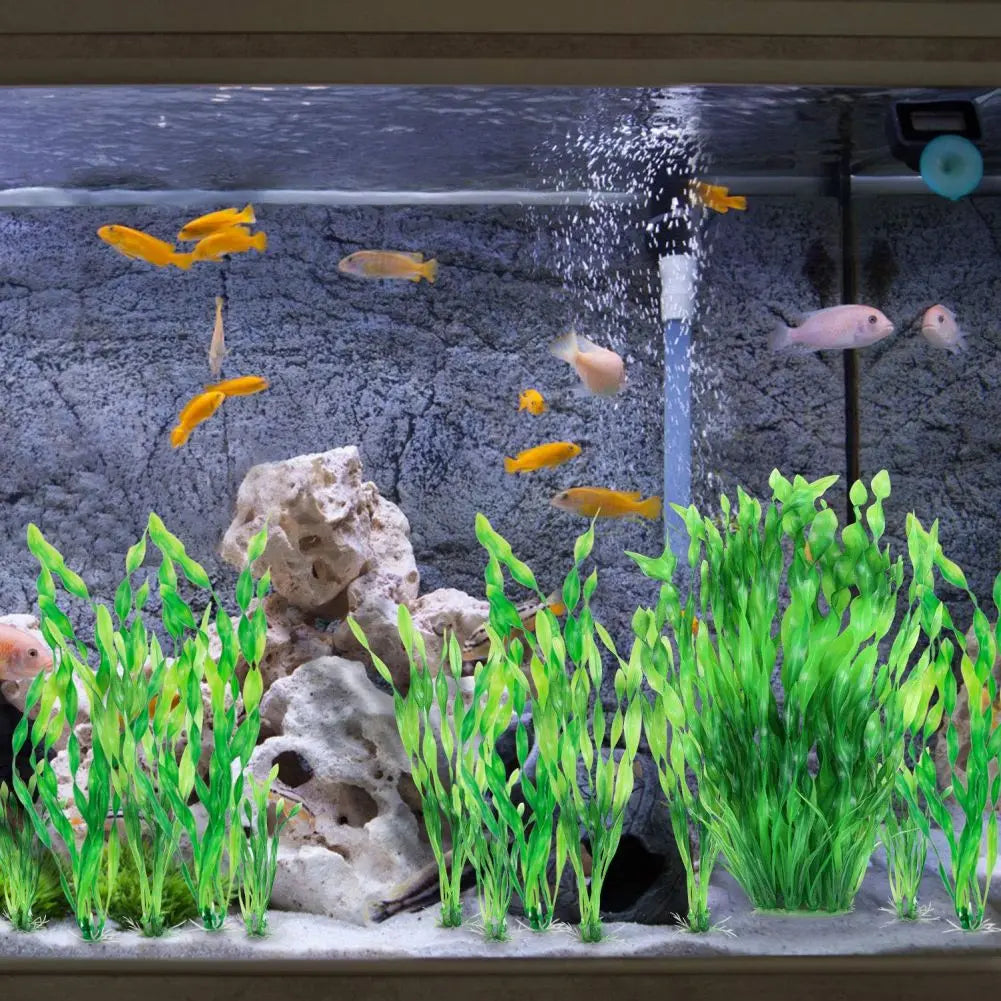 16pcs Green Aquarium Plants Artificial Plastic Seaweed Water