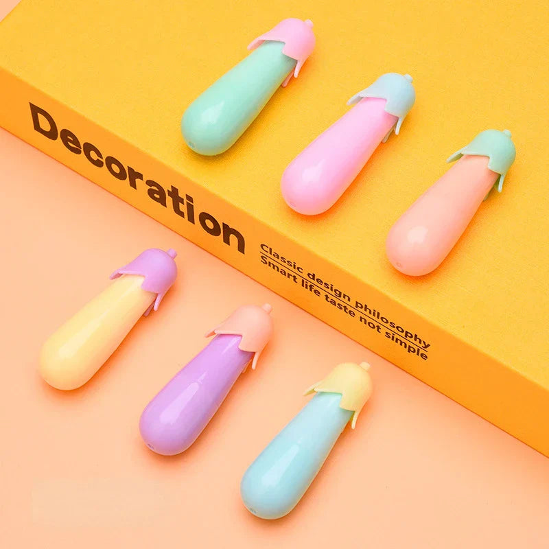 6 Pcs/Lot Capsule Eggplant Shape Cartoon Highlighters School