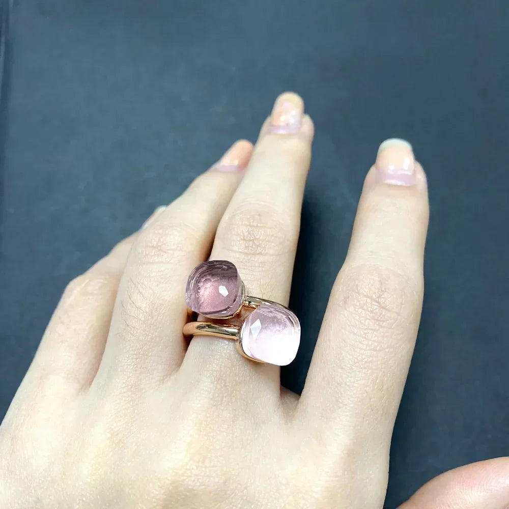 2PcsSet Pomellato Ring Stacked Mix Color Crystal Ring
