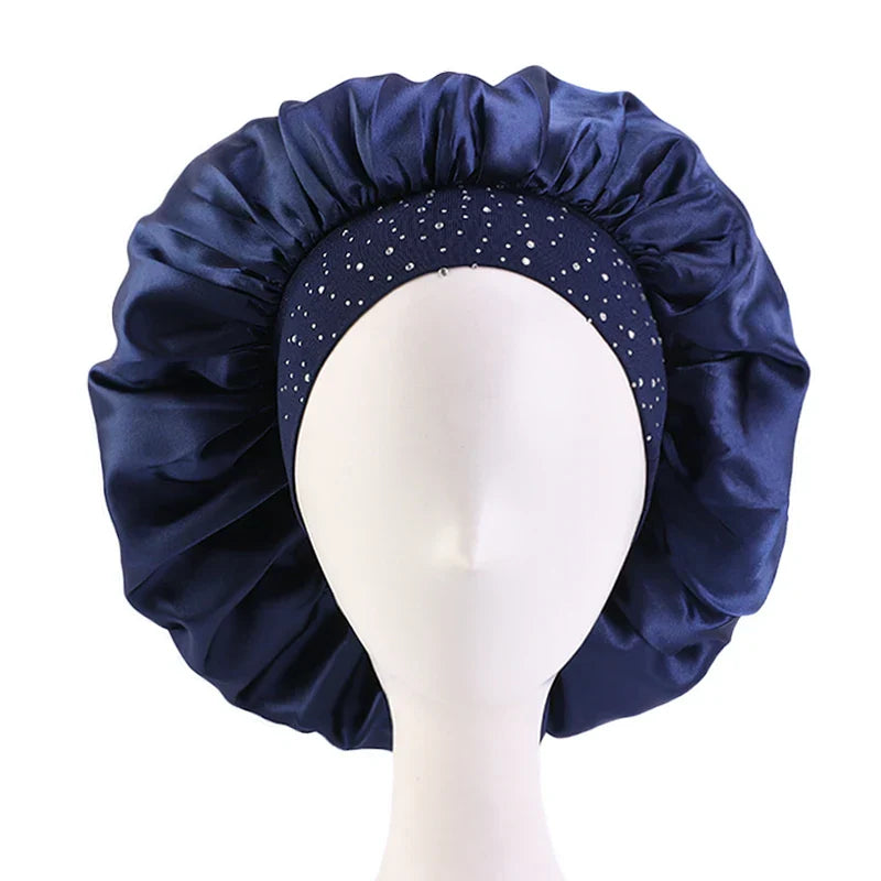 New Women Rhinestone Satin Silky Bonnet Elastic Band