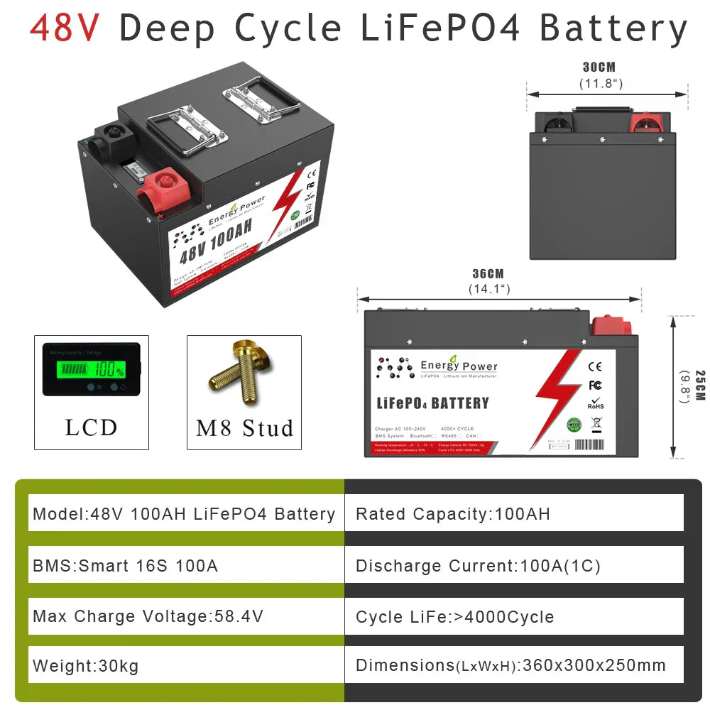 48V 40AH 100AH LiFePO4 Battery Pack Built-in 2000W