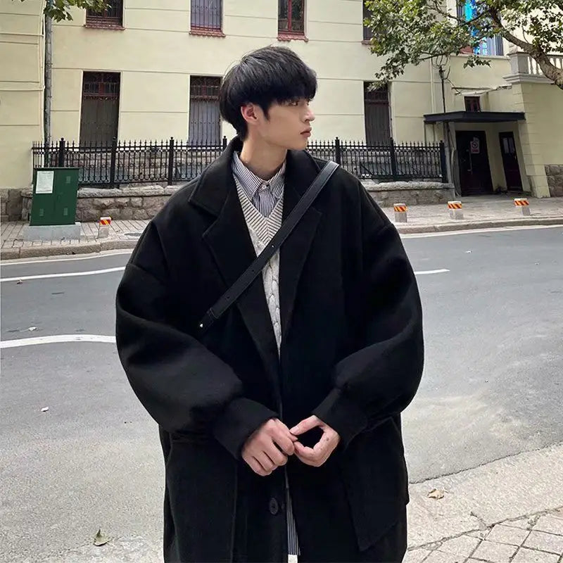 Winter trendy brand single-breasted mid-length woolen coat for