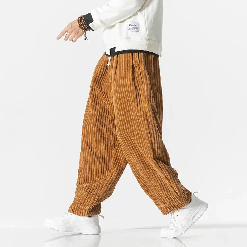 Winter New Japanese Men's Waistband Corduroy Harem Pants