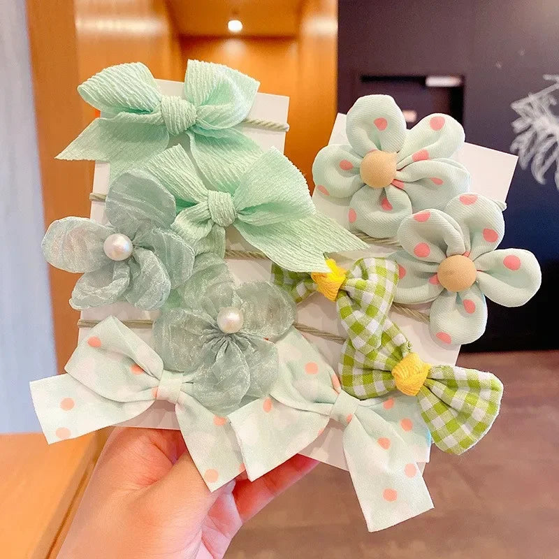 10Pcs/Set Big Bow Flower Elastic Hairbands Children Girls